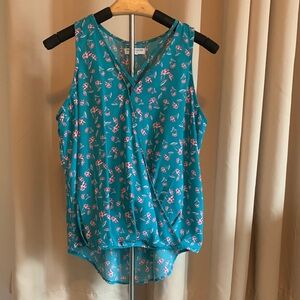 Grayson Threads Teal Floral Sleeveless Blouse